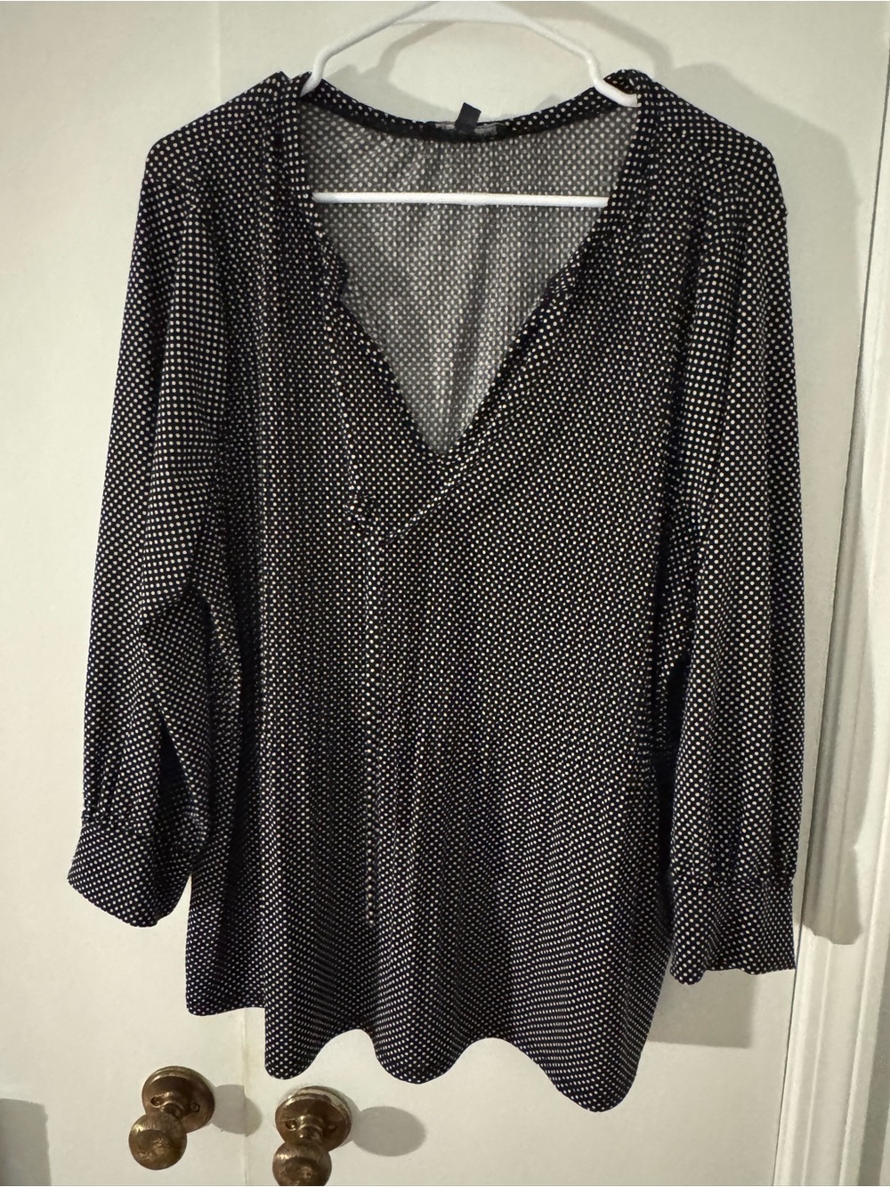 Adrianna Papell Black and White Polka Dot V-Neck Blouse